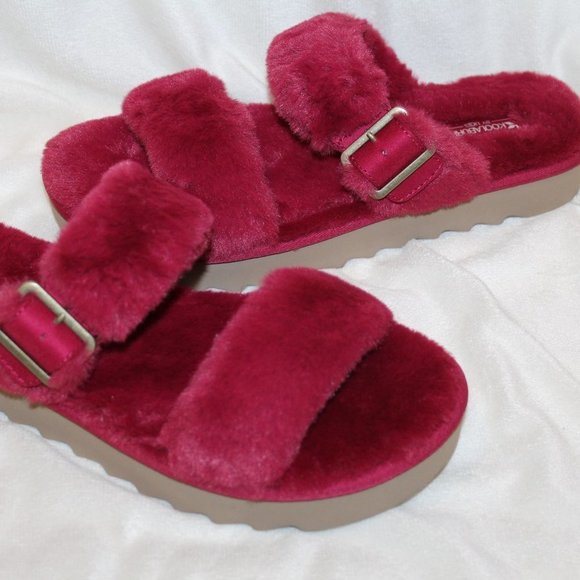 NIB UGG KOOLABURRA WOMEN'S FUR SLIDE SLIP ON SLIPPERS‎ BURGUNDY - Picture 2 of 6